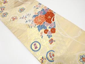 幾何学に花・宝尽くし模様織出し袋帯